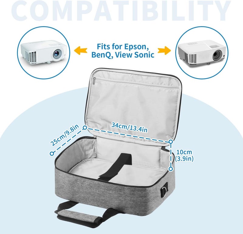 Jenlan Projector Carrying Case, Projector Bag Large Projector Carrying Case with Accessories Pockets Adjustable Shoulder Straps Portable Storage Travel Case Compatible with Most Major Projectors - Image 4